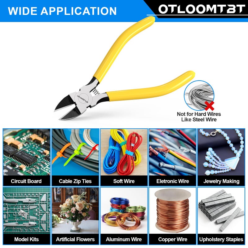 OTLOOMTBT 6-In and 5-In 2 PCS Ultra Sharp Compact Wire Cutters with Long Flat Nose Pliers Ideal for Cutting Crafts  Flowers  Plastics  Appliances and Any Clean Cutting Needs Powerful Wire Cutter - Image 5